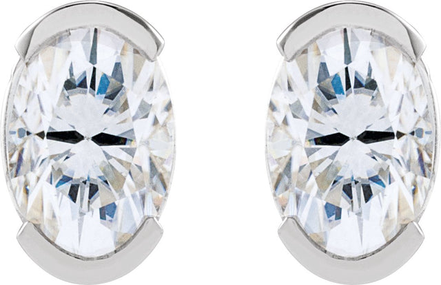 14K Gold Oval Lab-Grown Moissanite Half-Bezel Solitaire Stud Earrings - White Gold - view 4