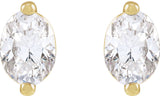 14K Gold Natural Diamond Oval 2-Prong Stud Earrings - Yellow Gold - view 4