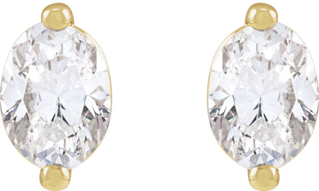 14K Gold Natural Diamond Oval 2-Prong Stud Earrings - Yellow Gold - view 4