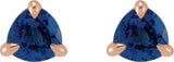 14K Gold Natural Blue Sapphire Trillion 3-Prong Claw Earrings - Rose Gold - view 4