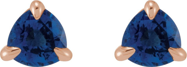 14K Gold Natural Blue Sapphire Trillion 3-Prong Claw Earrings - Rose Gold - view 4