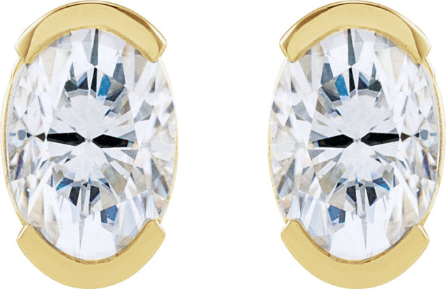 14K Gold Oval Lab-Grown Moissanite Half-Bezel Solitaire Stud Earrings - Yellow Gold - view 4