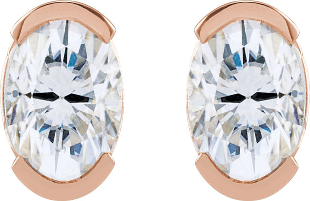 14K Gold Oval Lab-Grown Moissanite Half-Bezel Solitaire Stud Earrings - Rose Gold - view 4