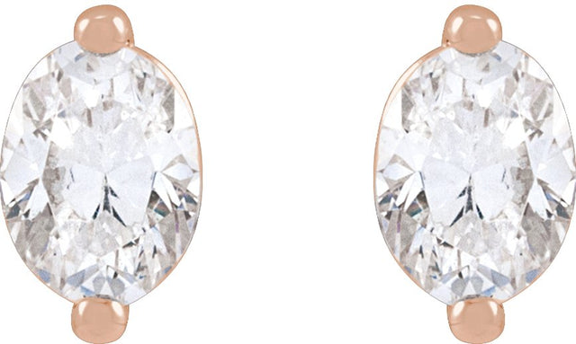 14K Gold Natural Diamond Oval 2-Prong Stud Earrings - Rose Gold - view 4
