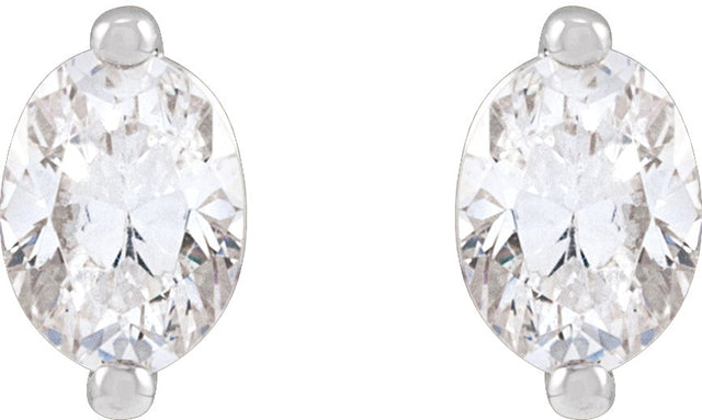 Platinum Natural Diamond Oval 2-Prong Stud Earrings - view 4