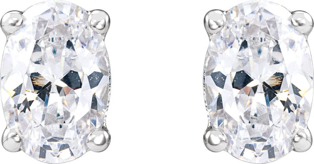 14K Gold Oval Lab-Grown Diamond Stud Earrings - White Gold - view 4