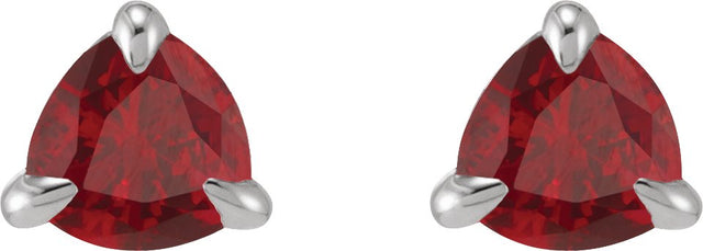 14K Gold Natural Ruby Trillion 3-Prong Claw Earrings - White Gold - view 4