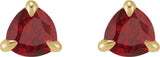 14K Gold Natural Ruby Trillion 3-Prong Claw Earrings - Yellow Gold - view 4
