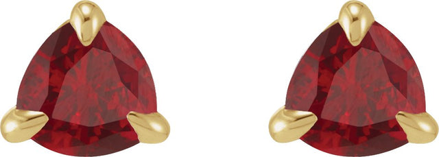 14K Gold Natural Ruby Trillion 3-Prong Claw Earrings - Yellow Gold - view 4