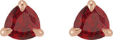 14K Gold Natural Ruby Trillion 3-Prong Claw Earrings - Rose Gold - view 4