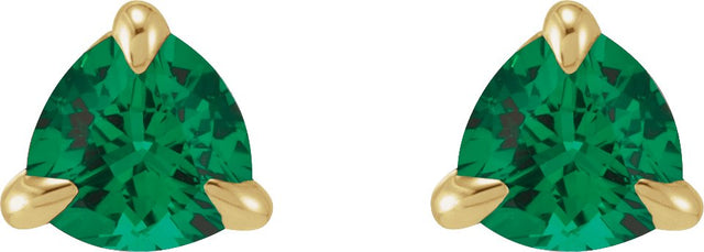 14K Gold Natural Emerald Trillion 3-Prong Claw Earrings - Yellow Gold - view 4