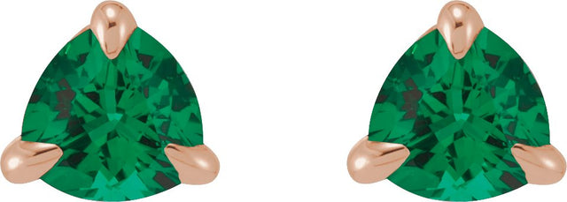 14K Gold Natural Emerald Trillion 3-Prong Claw Earrings - Rose Gold - view 4