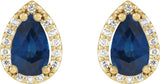 14K Gold Lab-Grown Blue Sapphire Pear 4-Prong Halo-Style Low Stud Earring - Yellow Gold - view 8