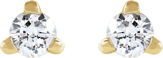 14K Gold Natural Diamond Round 3-Prong Press Fit Stud Earrings - Yellow Gold - view 4