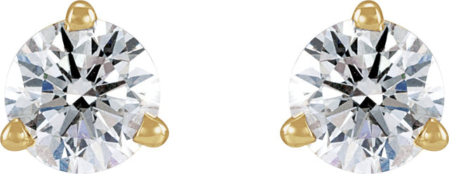 14K Gold Natural Diamond Round 3-Prong Press Fit Stud Earrings - Yellow Gold - view 4