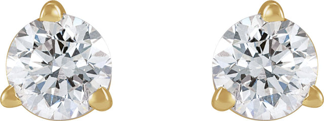 14K Gold Natural Diamond Round 3-Prong Press Fit Stud Earrings - Yellow Gold - view 4