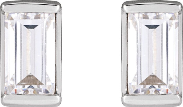 Platinum Natural Diamond Straight Baguette Channel-Set Stud Earrings - view 4