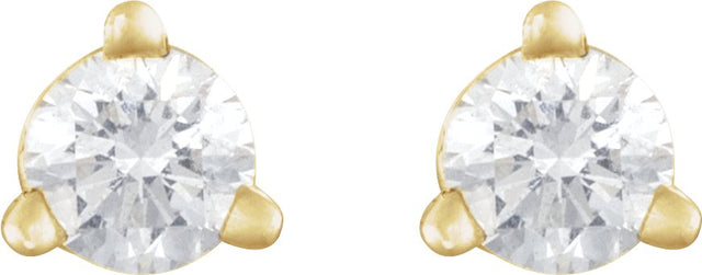 14K Gold Natural Diamond Round 3-Prong Press Fit Stud Earrings - Yellow Gold - view 4