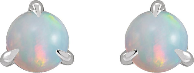 14K Gold Natural White Opal Round 3-Prong Claw Rose-Cut Stud Earrings - White Gold - view 6