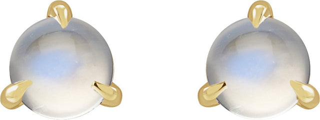 14K Gold Natural Rainbow Moonstone Round 3-Prong Claw Rose-Cut Stud Earrings - Yellow Gold - view 6