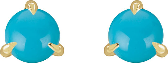 14K Gold Natural Turquoise Round 3-Prong Claw Rose-Cut Stud Earrings - Yellow Gold - view 6
