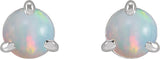 14K Gold Natural White Opal Round 3-Prong Claw Rose-Cut Stud Earrings - White Gold - view 6