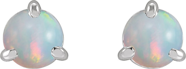 14K Gold Natural White Opal Round 3-Prong Claw Rose-Cut Stud Earrings - White Gold - view 6