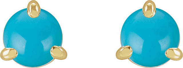 14K Gold Natural Turquoise Round 3-Prong Claw Rose-Cut Stud Earrings - Yellow Gold - view 6