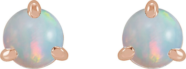 14K Gold Natural White Opal Round 3-Prong Claw Rose-Cut Stud Earrings - Rose Gold - view 8