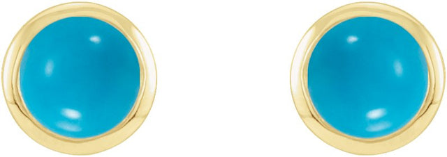 14K Gold Natural Turquoise Round Bezel-Set Rose-Cut Stud Earrings - Yellow Gold - view 6