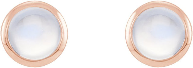 14K Gold Natural Rainbow Moonstone Round Bezel-Set Rose-Cut Stud Earrings - Rose Gold - view 6