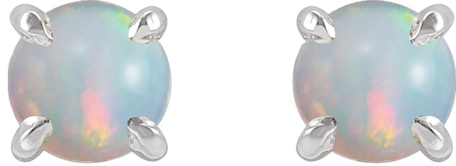 Platinum Natural White Opal Round 4-Prong Claw Rose-Cut Stud Earrings - view 6