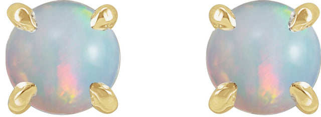14K Gold Natural White Opal Round 4-Prong Claw Rose-Cut Stud Earrings - Yellow Gold - view 6