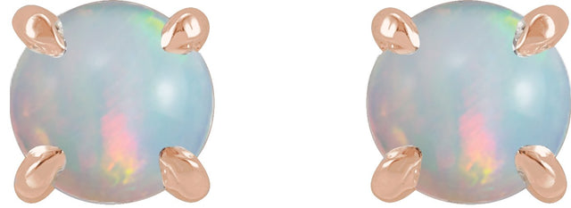14K Gold Natural White Opal Round 4-Prong Claw Rose-Cut Stud Earrings - Rose Gold - view 6