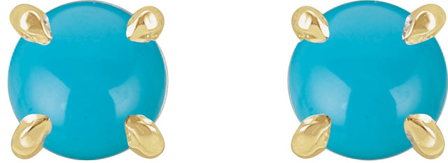 14K Gold Natural Turquoise Round 4-Prong Claw Rose-Cut Stud Earrings - Yellow Gold - view 6