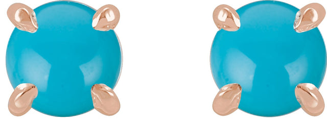 14K Gold Natural Turquoise Round 4-Prong Claw Rose-Cut Stud Earrings - Rose Gold - view 6