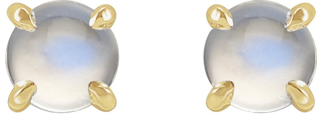 14K Gold Natural Rainbow Moonstone Round 4-Prong Claw Rose-Cut Stud Earrings - Yellow Gold - view 6