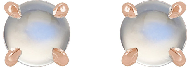 14K Gold Natural Rainbow Moonstone Round 4-Prong Claw Rose-Cut Stud Earrings - Rose Gold - view 6