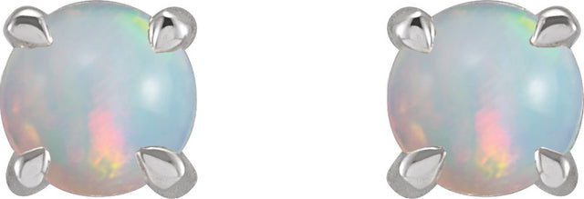 Platinum Natural White Opal Round 4-Prong Claw Rose-Cut Stud Earrings - view 6