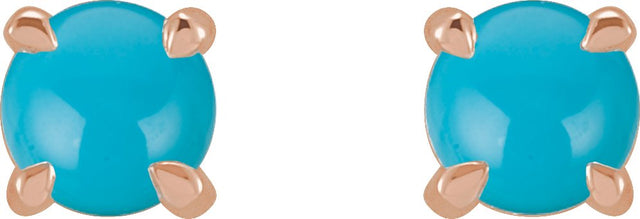 14K Gold Natural Turquoise Round 4-Prong Claw Rose-Cut Stud Earrings - Rose Gold - view 6
