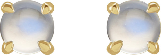 14K Gold Natural Rainbow Moonstone Round 4-Prong Claw Rose-Cut Stud Earrings - Yellow Gold - view 6