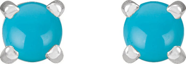 Platinum Natural Turquoise Round 4-Prong Claw Rose-Cut Stud Earrings - view 6