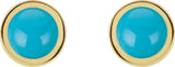 14K Gold Natural Turquoise Round Bezel-Set Rose-Cut Stud Earrings - Yellow Gold - view 6
