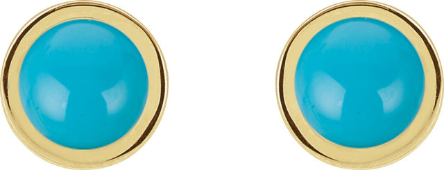 14K Gold Natural Turquoise Round Bezel-Set Rose-Cut Stud Earrings - Yellow Gold - view 6