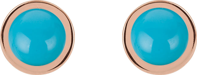 14K Gold Natural Turquoise Round Bezel-Set Rose-Cut Stud Earrings - Rose Gold - view 6