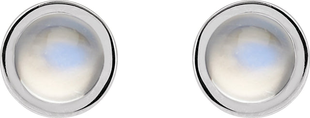 Platinum Natural Rainbow Moonstone Round Bezel-Set Rose-Cut Stud Earrings - view 6