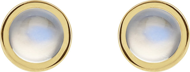 14K Gold Natural Rainbow Moonstone Round Bezel-Set Rose-Cut Stud Earrings - Yellow Gold - view 6