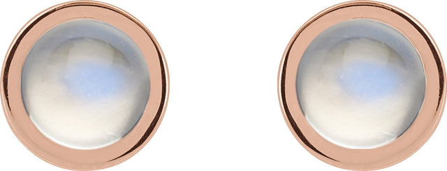 14K Gold Natural Rainbow Moonstone Round Bezel-Set Rose-Cut Stud Earrings - Rose Gold - view 6