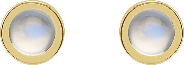 14K Gold Natural Rainbow Moonstone Round Bezel-Set Rose-Cut Stud Earrings - Yellow Gold - view 6