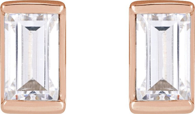 14K Gold Natural Diamond Straight Baguette Channel-Set Stud Earrings - Rose Gold - view 4